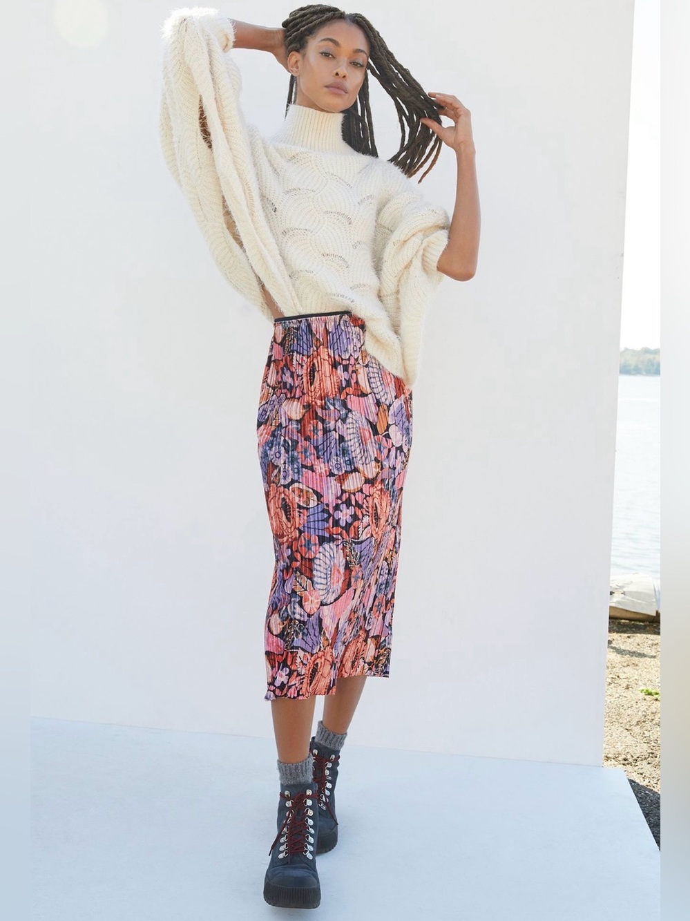 Multicolor Floral Pleated Maxi Skirt - Women
